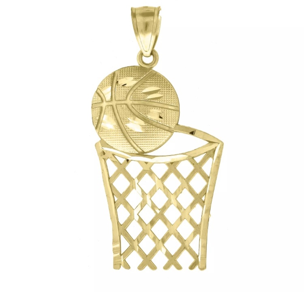 10kt GOLD BASKETBALL HOOP SPORTS HIP HOP PENDANT